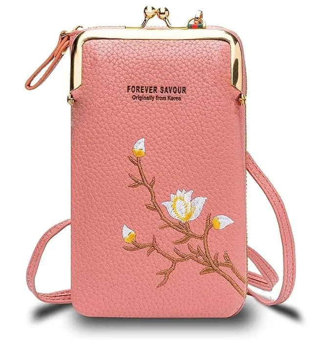 Women's Small Cross-Body Phone Bag Stylish PU Leather Mobile Cell Phone Holder Pocket Purse Wallet Sling Bag Mini Shoulder Bags, Pink